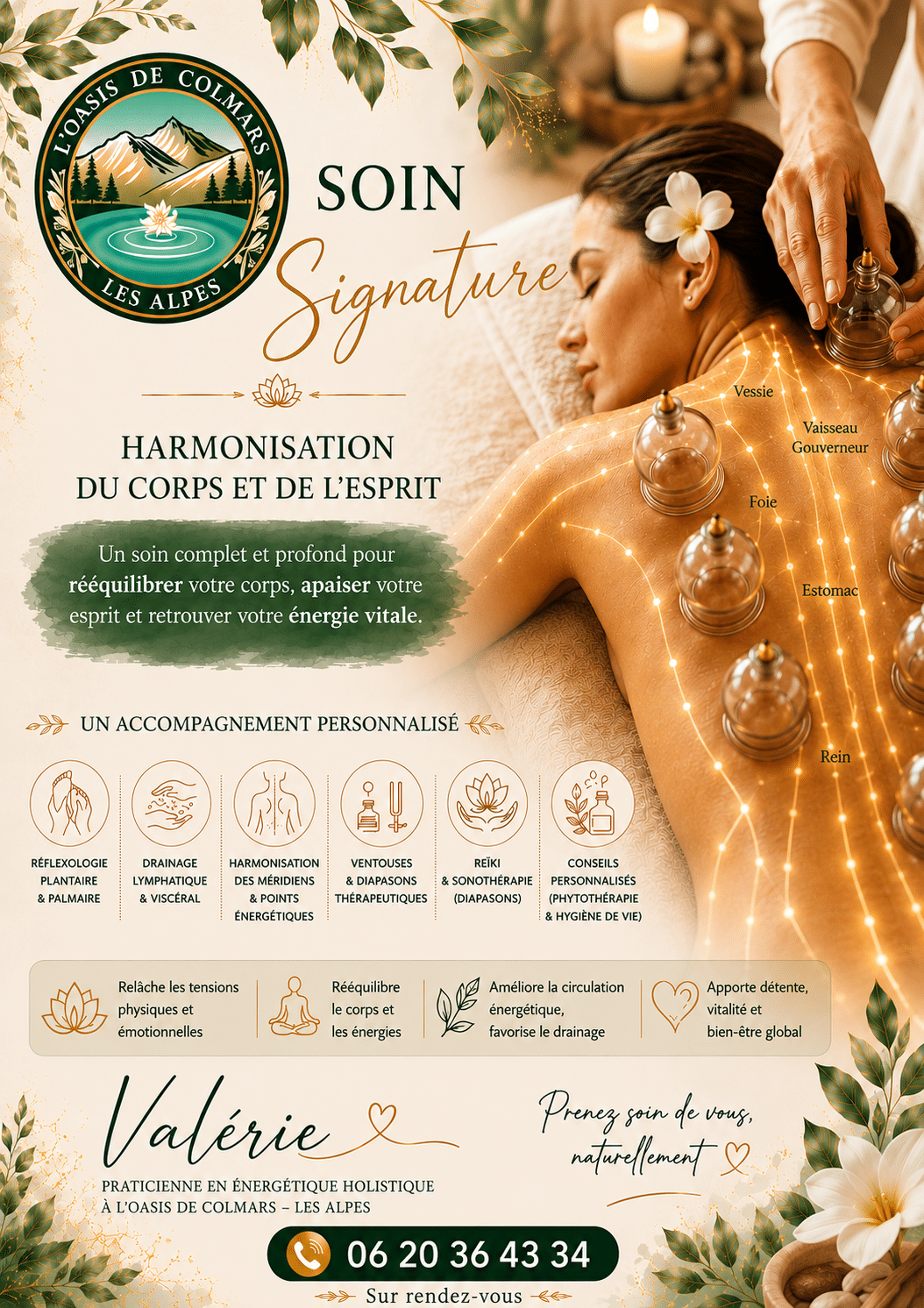 Soin Signature Valérie à Colmars : énergétique holistique, ventouses et bien-être du corps et de l'esprit.